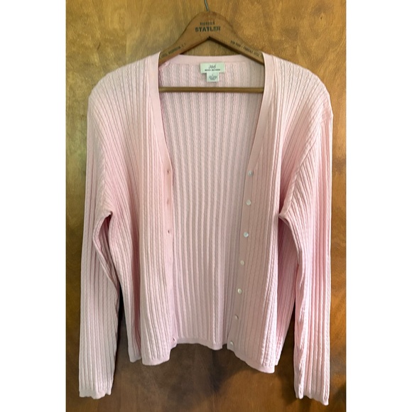 Vintage Brooks Brothers Pastel Pink Cable Knit Button Down Cardigan Silk Large - Picture 1 of 13